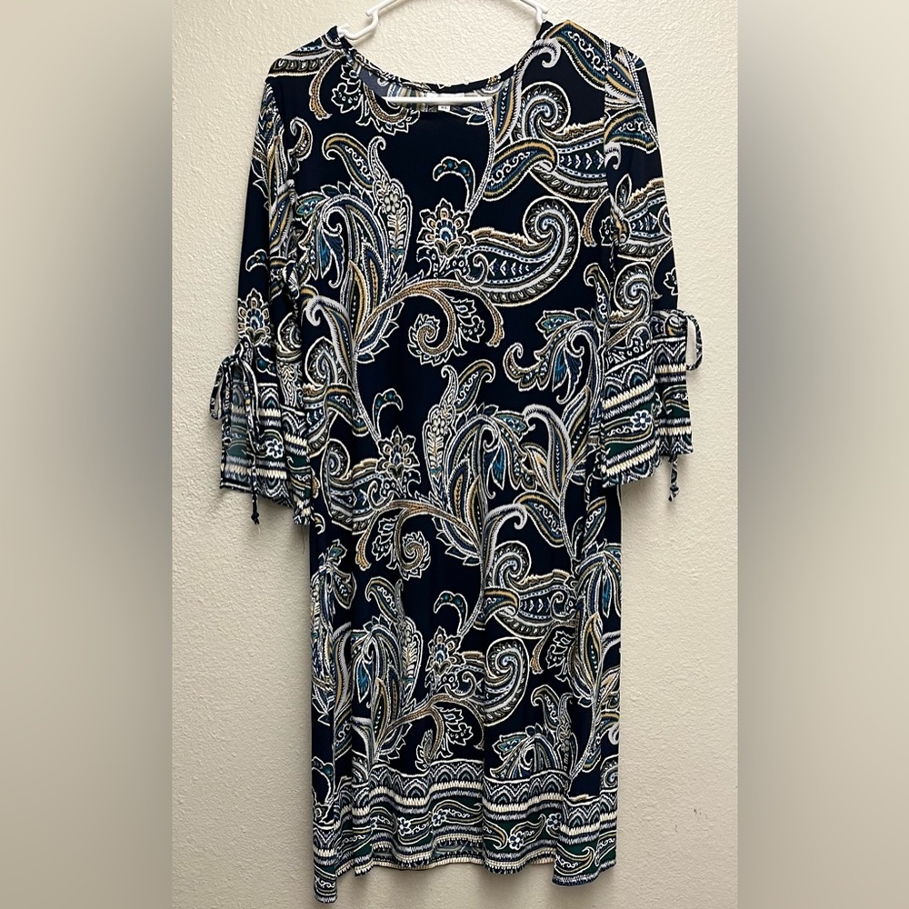 Olivia Matthews Paisley Blue Yellow Pencil‎ Dress Size XL EUC